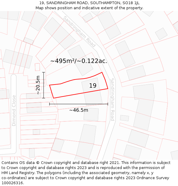 19, SANDRINGHAM ROAD, SOUTHAMPTON, SO18 1JL: Plot and title map
