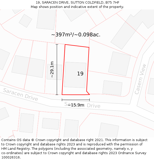 19, SARACEN DRIVE, SUTTON COLDFIELD, B75 7HF: Plot and title map