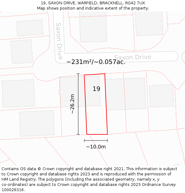 19, SAXON DRIVE, WARFIELD, BRACKNELL, RG42 7UX: Plot and title map