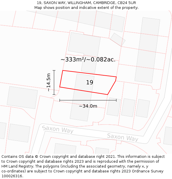 19, SAXON WAY, WILLINGHAM, CAMBRIDGE, CB24 5UR: Plot and title map