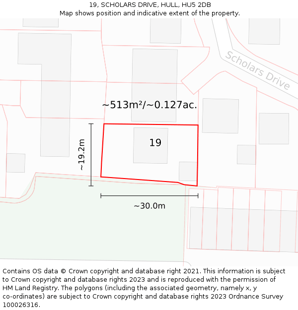 19, SCHOLARS DRIVE, HULL, HU5 2DB: Plot and title map