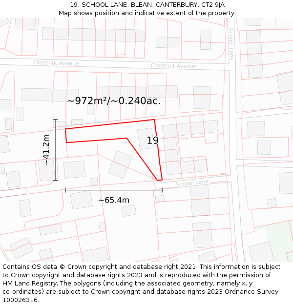 19, SCHOOL LANE, BLEAN, CANTERBURY, CT2 9JA: Plot and title map