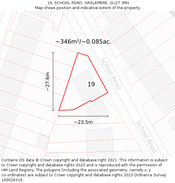 19, SCHOOL ROAD, HASLEMERE, GU27 3RN: Plot and title map