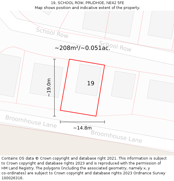 19, SCHOOL ROW, PRUDHOE, NE42 5FE: Plot and title map