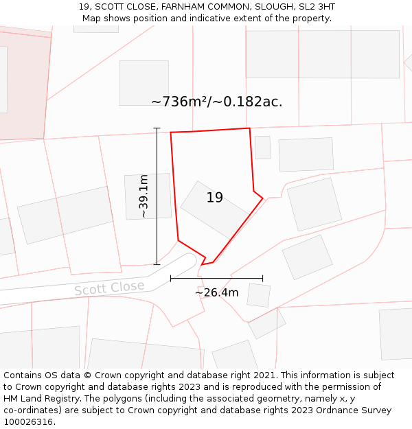 19, SCOTT CLOSE, FARNHAM COMMON, SLOUGH, SL2 3HT: Plot and title map