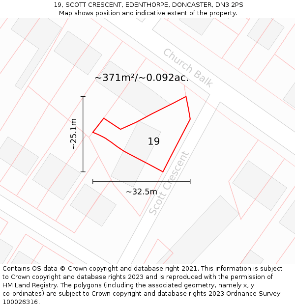 19, SCOTT CRESCENT, EDENTHORPE, DONCASTER, DN3 2PS: Plot and title map