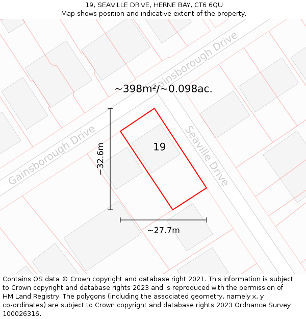 19, SEAVILLE DRIVE, HERNE BAY, CT6 6QU: Plot and title map