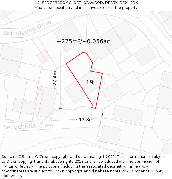 19, SEDGEBROOK CLOSE, OAKWOOD, DERBY, DE21 2DX: Plot and title map