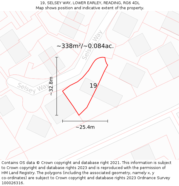 19, SELSEY WAY, LOWER EARLEY, READING, RG6 4DL: Plot and title map