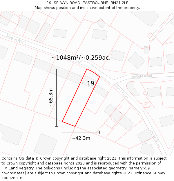 19, SELWYN ROAD, EASTBOURNE, BN21 2LE: Plot and title map