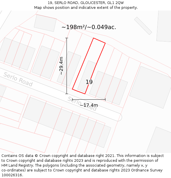 19, SERLO ROAD, GLOUCESTER, GL1 2QW: Plot and title map