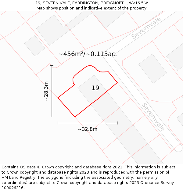 19, SEVERN VALE, EARDINGTON, BRIDGNORTH, WV16 5JW: Plot and title map