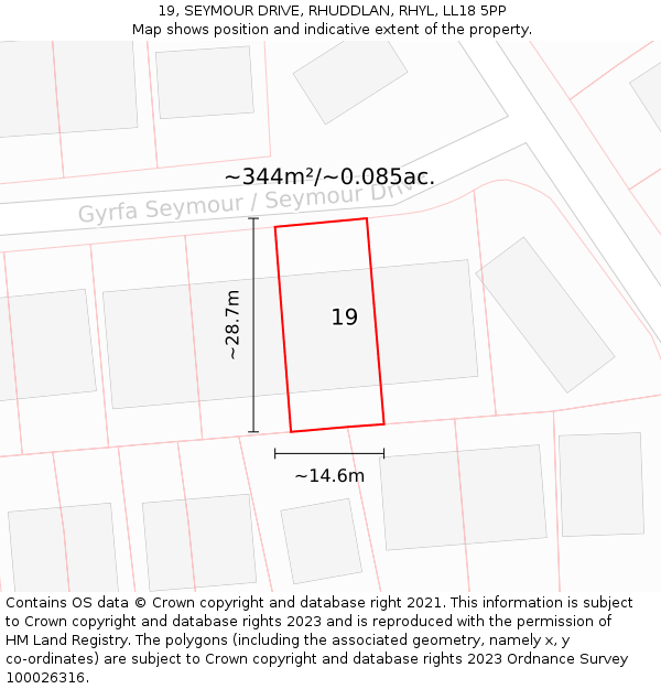 19, SEYMOUR DRIVE, RHUDDLAN, RHYL, LL18 5PP: Plot and title map