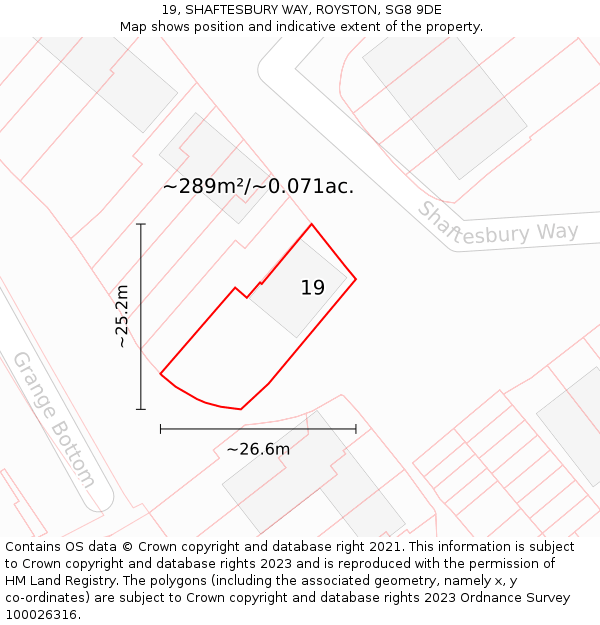19, SHAFTESBURY WAY, ROYSTON, SG8 9DE: Plot and title map