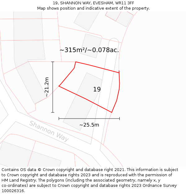 19, SHANNON WAY, EVESHAM, WR11 3FF: Plot and title map