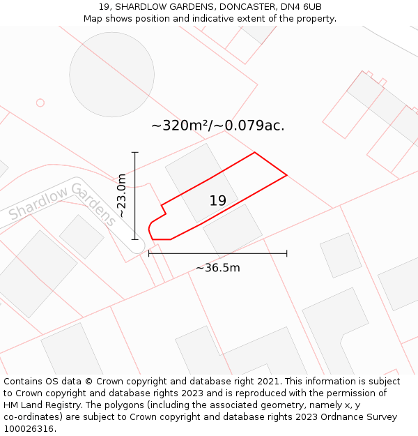 19, SHARDLOW GARDENS, DONCASTER, DN4 6UB: Plot and title map