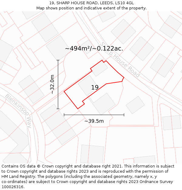 19, SHARP HOUSE ROAD, LEEDS, LS10 4GL: Plot and title map