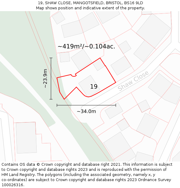 19, SHAW CLOSE, MANGOTSFIELD, BRISTOL, BS16 9LD: Plot and title map