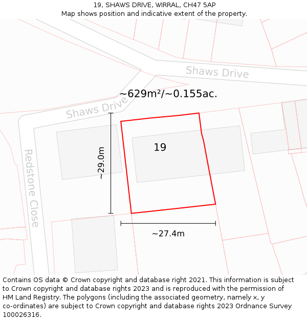 19, SHAWS DRIVE, WIRRAL, CH47 5AP: Plot and title map