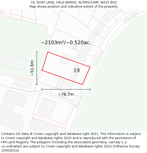 19, SHAY LANE, HALE BARNS, ALTRINCHAM, WA15 8NZ: Plot and title map