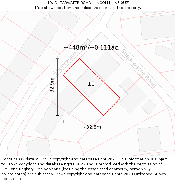 19, SHEARWATER ROAD, LINCOLN, LN6 0UZ: Plot and title map