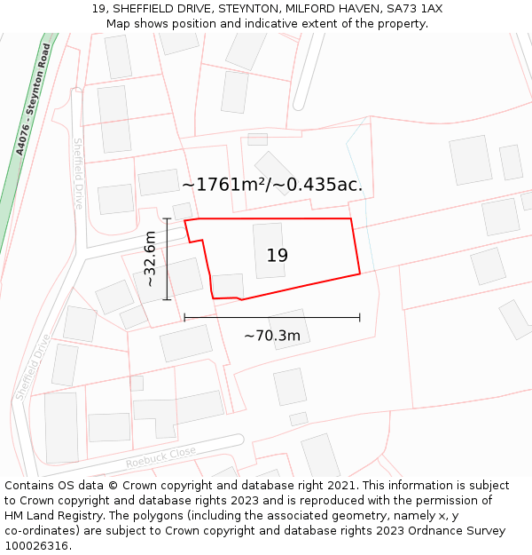 19, SHEFFIELD DRIVE, STEYNTON, MILFORD HAVEN, SA73 1AX: Plot and title map