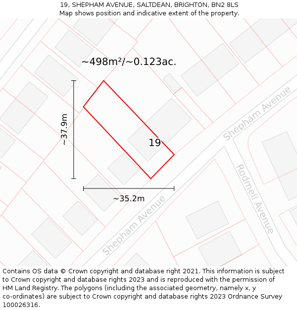 19, SHEPHAM AVENUE, SALTDEAN, BRIGHTON, BN2 8LS: Plot and title map