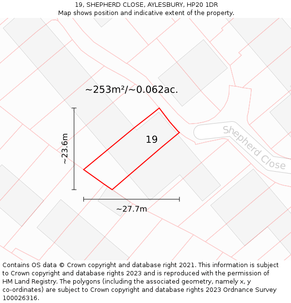 19, SHEPHERD CLOSE, AYLESBURY, HP20 1DR: Plot and title map