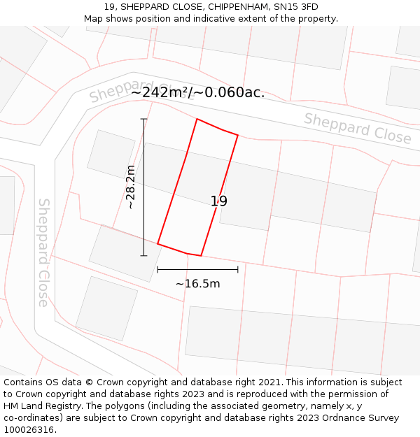 19, SHEPPARD CLOSE, CHIPPENHAM, SN15 3FD: Plot and title map