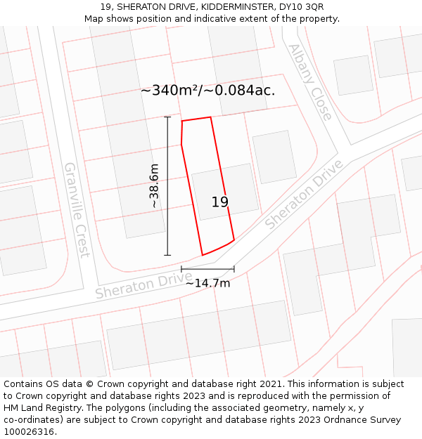 19, SHERATON DRIVE, KIDDERMINSTER, DY10 3QR: Plot and title map