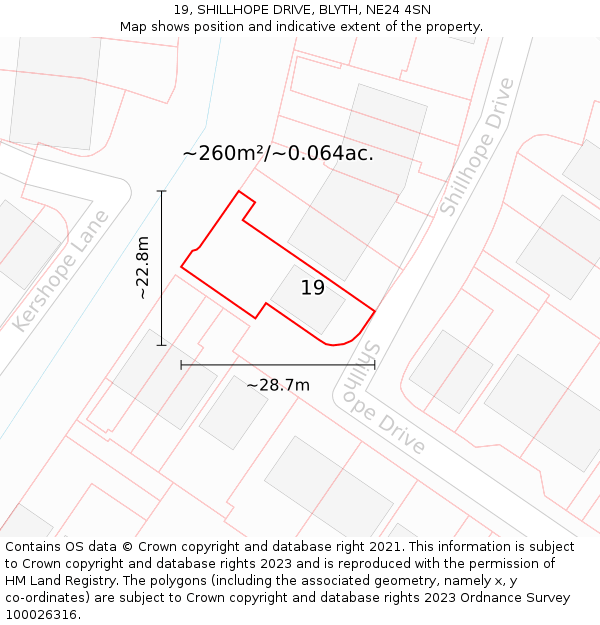 19, SHILLHOPE DRIVE, BLYTH, NE24 4SN: Plot and title map