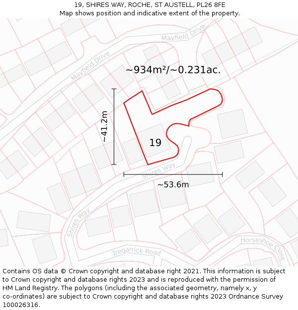 19, SHIRES WAY, ROCHE, ST AUSTELL, PL26 8FE: Plot and title map