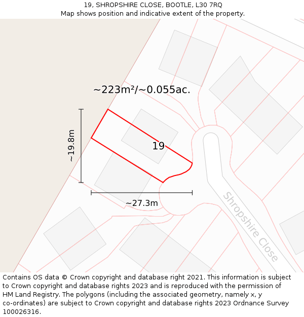 19, SHROPSHIRE CLOSE, BOOTLE, L30 7RQ: Plot and title map