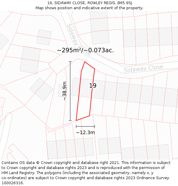 19, SIDAWAY CLOSE, ROWLEY REGIS, B65 9SJ: Plot and title map