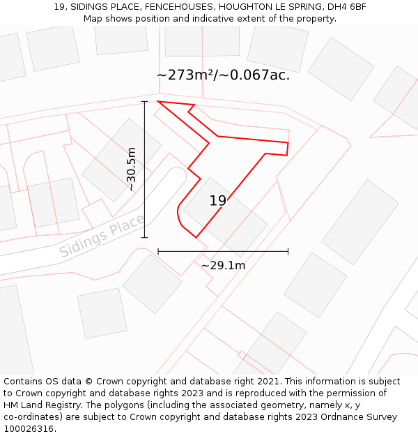 19, SIDINGS PLACE, FENCEHOUSES, HOUGHTON LE SPRING, DH4 6BF: Plot and title map