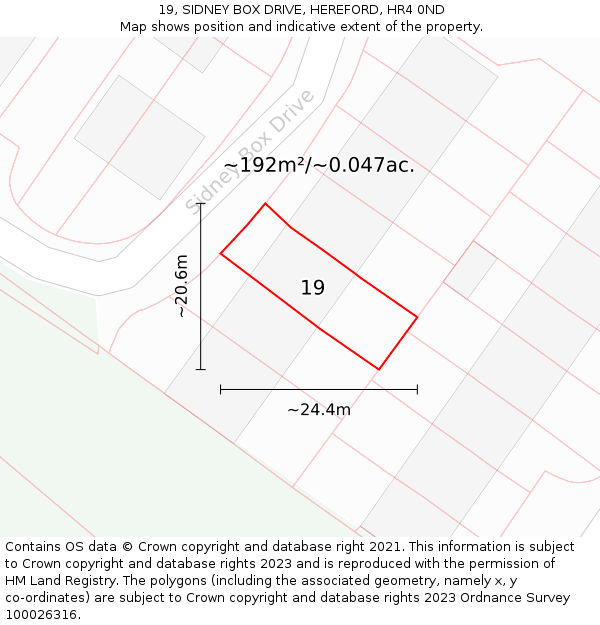 19, SIDNEY BOX DRIVE, HEREFORD, HR4 0ND: Plot and title map