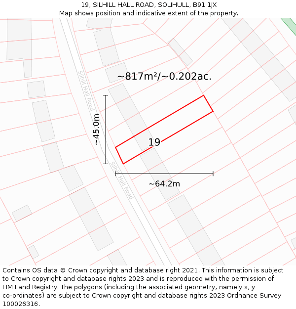 19, SILHILL HALL ROAD, SOLIHULL, B91 1JX: Plot and title map