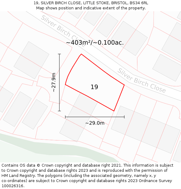 19, SILVER BIRCH CLOSE, LITTLE STOKE, BRISTOL, BS34 6RL: Plot and title map