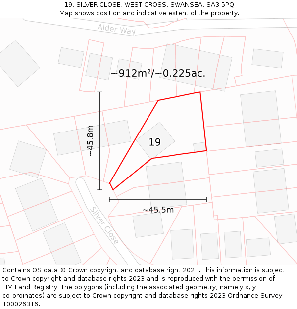 19, SILVER CLOSE, WEST CROSS, SWANSEA, SA3 5PQ: Plot and title map