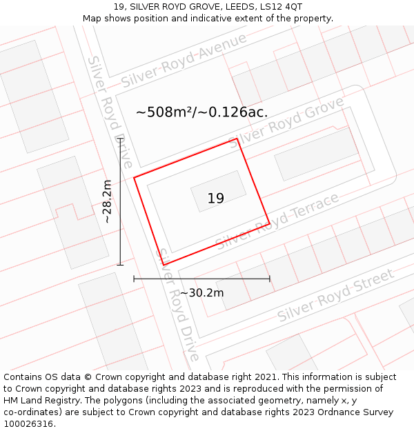 19, SILVER ROYD GROVE, LEEDS, LS12 4QT: Plot and title map