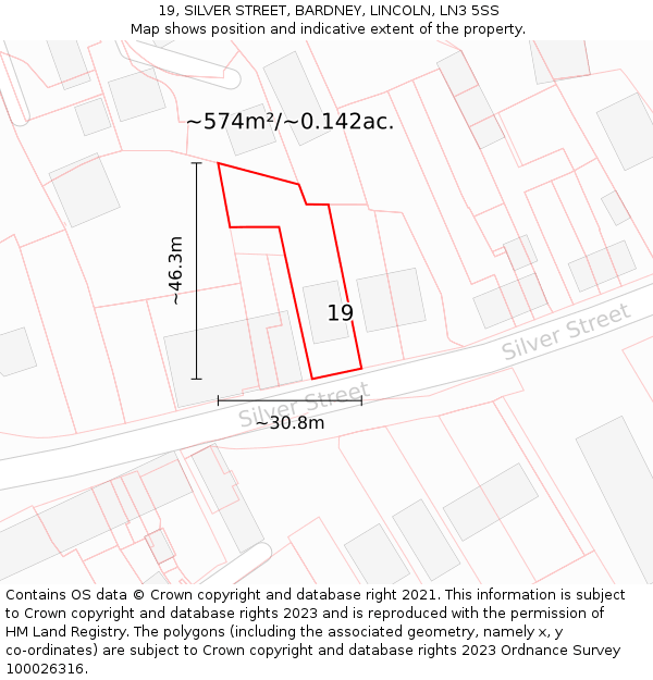 19, SILVER STREET, BARDNEY, LINCOLN, LN3 5SS: Plot and title map