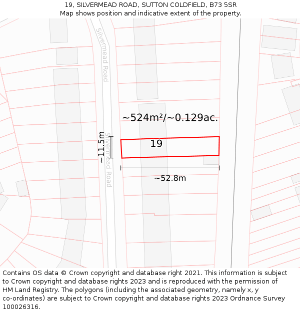 19, SILVERMEAD ROAD, SUTTON COLDFIELD, B73 5SR: Plot and title map