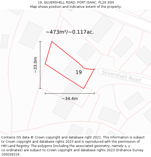 19, SILVERSHELL ROAD, PORT ISAAC, PL29 3SN: Plot and title map