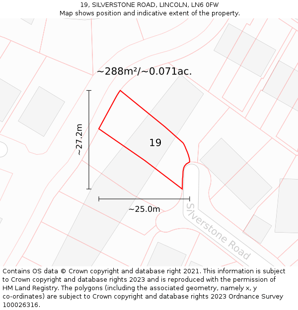 19, SILVERSTONE ROAD, LINCOLN, LN6 0FW: Plot and title map