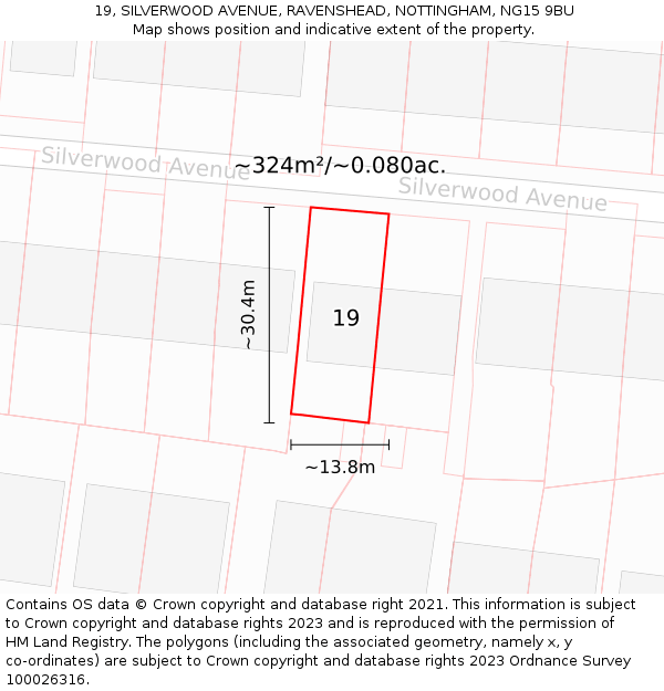 19, SILVERWOOD AVENUE, RAVENSHEAD, NOTTINGHAM, NG15 9BU: Plot and title map
