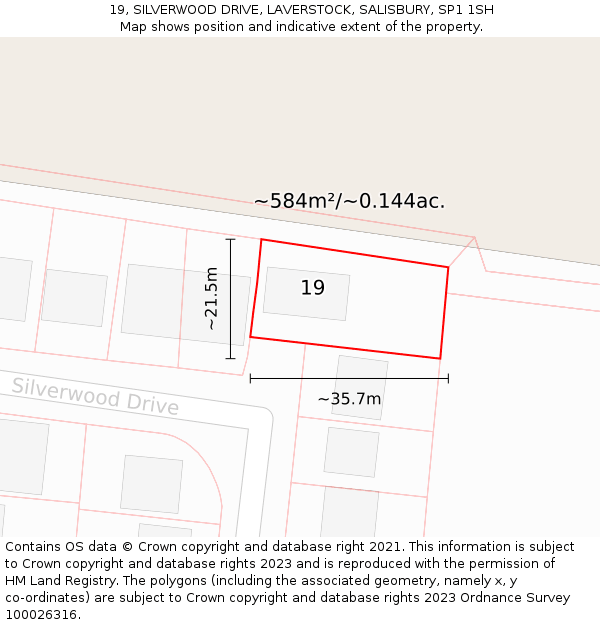 19, SILVERWOOD DRIVE, LAVERSTOCK, SALISBURY, SP1 1SH: Plot and title map