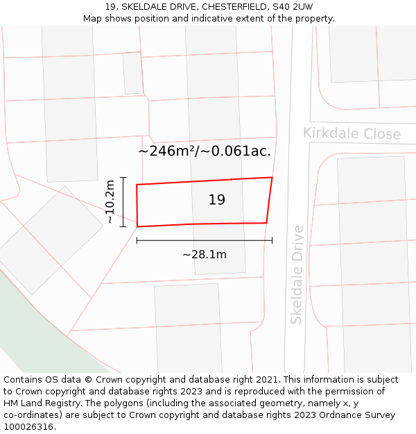 19, SKELDALE DRIVE, CHESTERFIELD, S40 2UW: Plot and title map