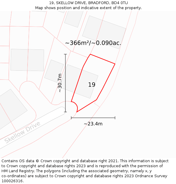 19, SKELLOW DRIVE, BRADFORD, BD4 0TU: Plot and title map