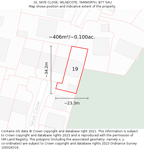 19, SKYE CLOSE, WILNECOTE, TAMWORTH, B77 5AU: Plot and title map