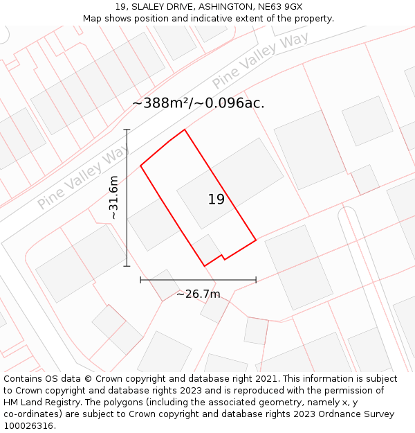 19, SLALEY DRIVE, ASHINGTON, NE63 9GX: Plot and title map